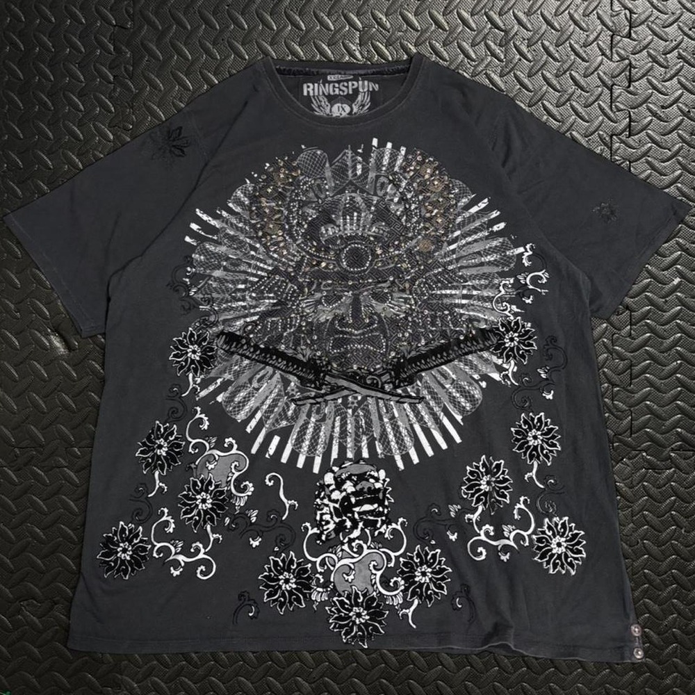 Y2K Ringspun Studded Skull Floral Foil Tee